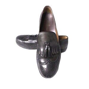 Vintage Bruno Magli Oliverio Wingtip Shoes Sport Slip-On Black Leather 10 M